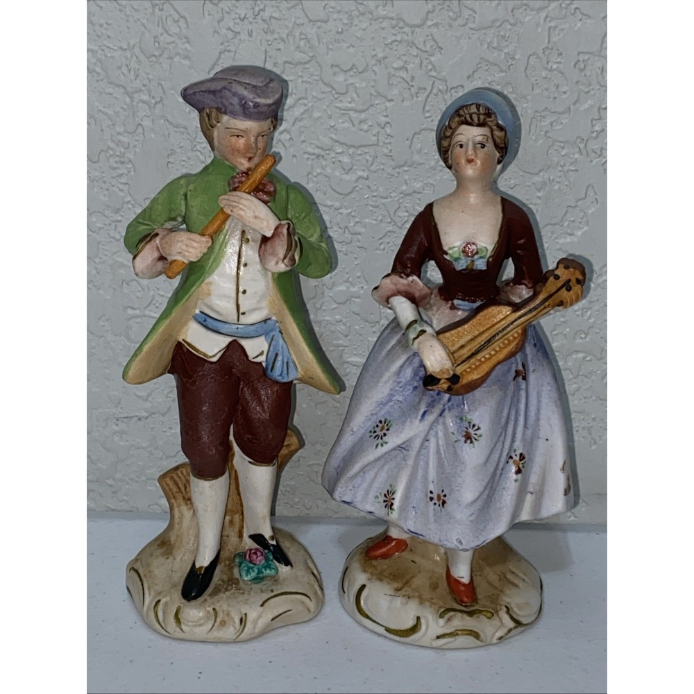 VTG Made In Occupied Japan Musician Courting Couple Colonial Victorian Bisque 7"